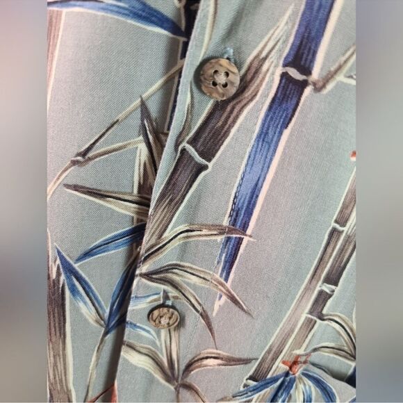EUC - Campia Moda Men’s Hawaiian Tropical Reed Blue Gray Button Shirt - Size L - Picture 6 of 8